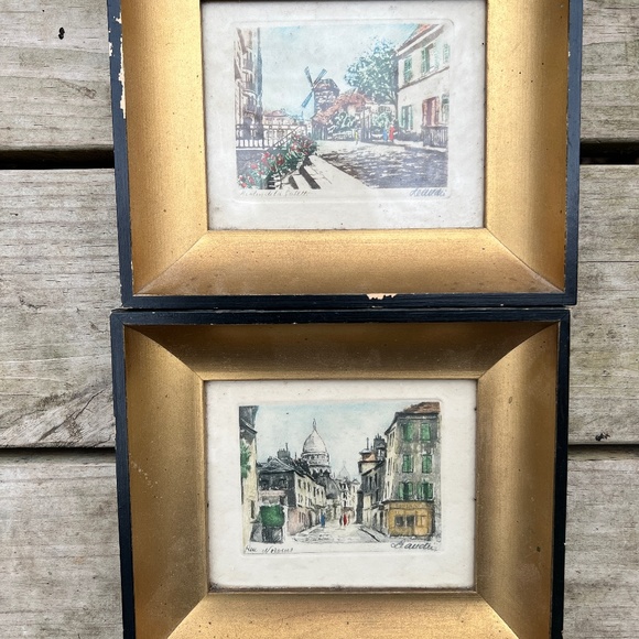 2 signed vintage French Prints with frames